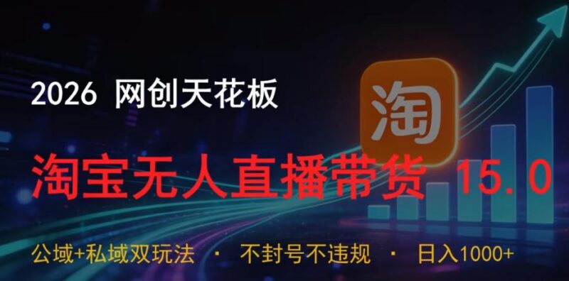 2026网创天花板,淘宝无人直播带货15.0,公域+私域双玩法,日入1k+,不违规不封号【揭秘】-三零资源