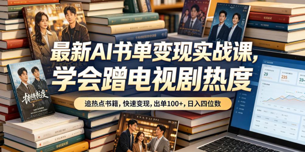 最新AI书单变现实战课,学会蹭电视剧热度,追热点书籍,快速变现,出单100+,日入四位数