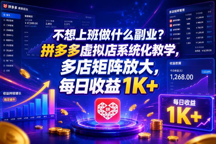 不想上班做什么副业？拼多多虚拟店系统化教学，多店矩阵放大，每日收益1K+【揭秘】-三零资源