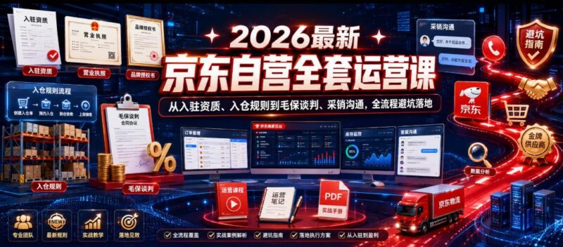 2026最新京东自营全套运营课,从入驻资质、入仓规则到毛保谈判、采销沟通,全流程避坑落地-三零资源