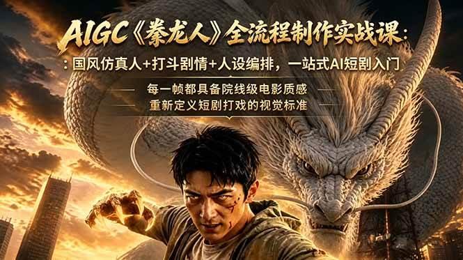 AIGC《豢龙人》全流程制作实战课：国风仿真人+打斗剧情+人设编排，一站式AI短剧入门-三零资源