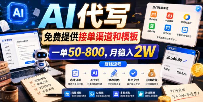 AI代写,免费提供接单渠道和模板,一单50-800,月稳入2W【揭秘】-三零资源