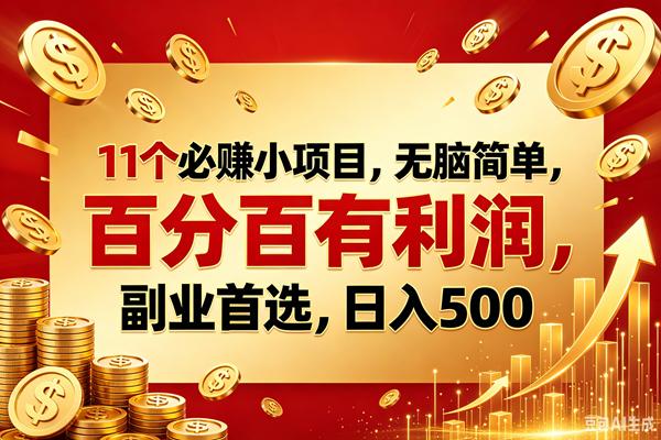 11个必赚的小项目，百分百赚元子，无脑简单，副业首选，日入500+-三零资源