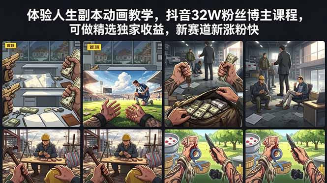 体验人生副本动画教学, 抖音32W粉丝博主课程,可做精选独家收益,新赛道新涨粉快-三零资源