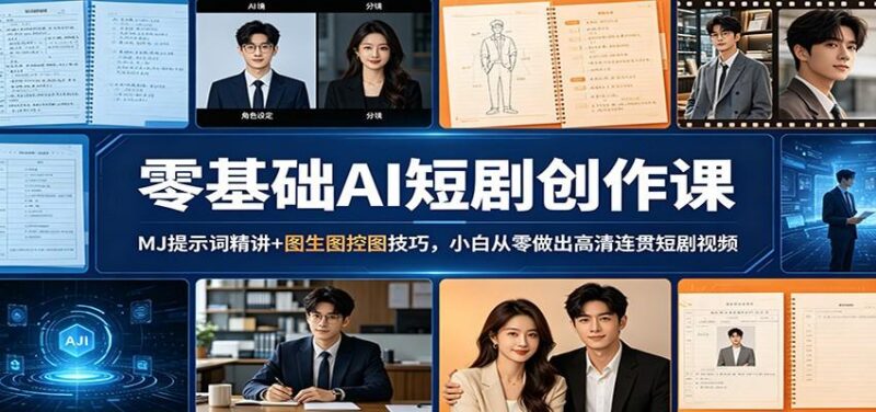 零基础AI短剧创作课：MJ提示词精讲+图生图控图技巧，小白从零做出高清连贯短剧视频-三零资源