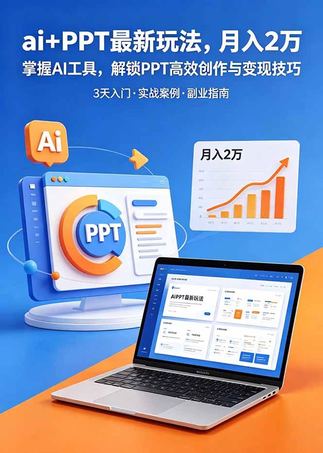 ai+PPT最新玩法,月入2万掌握AI工具,解锁PPT高效创作与变现技巧3天入门,实战案例·副业指南