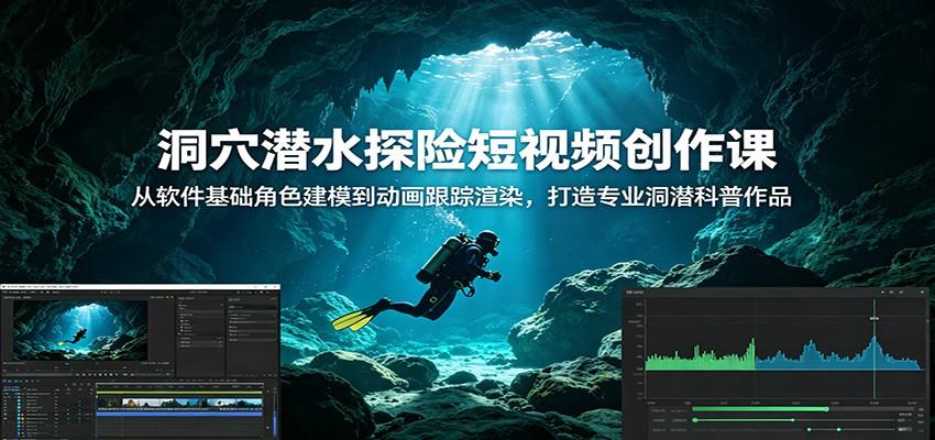 洞穴潜水探险短视频创作课:从软件基础角色建模到动画跟踪渲染,打造专业洞潜科普作品