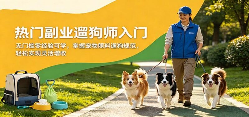 热门副业遛狗师入门,无门槛零经验可学,掌握宠物照料遛狗规范,轻松实现灵活增收-三零资源