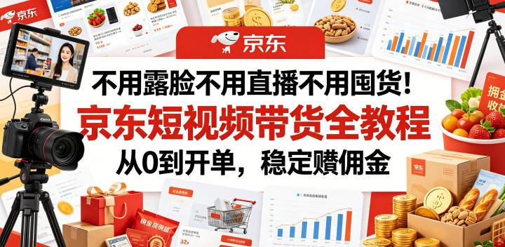不用露脸不用直播不用囤货!京东短视频带货全教程,从0到开单,稳定賺佣金-三零资源