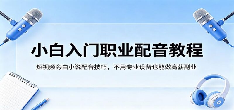 小白入门职业配音教程,短视频旁白小说配音技巧,不用专业设备也能做高薪副业-三零资源
