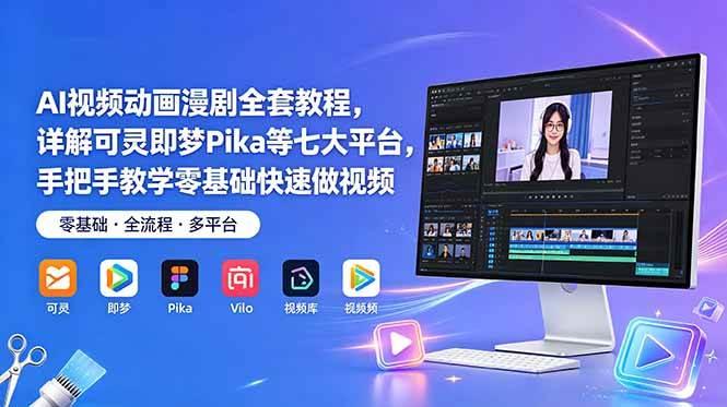 AI视频动画漫剧全套教程，详解可灵即梦Pika等七大平台，手把手教学零基础快速做视频-三零资源
