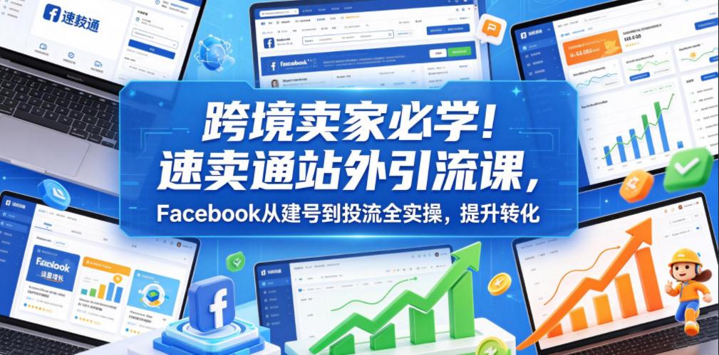 跨境卖家必学！速卖通站外引流课，Facebook从建号到投流全实操，提升转化
