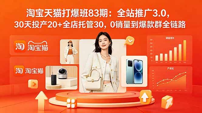 2026淘宝天猫打爆班83期：全站推广3.0，30天投产20+全店托管30，0销量到爆款群全链路-三零资源
