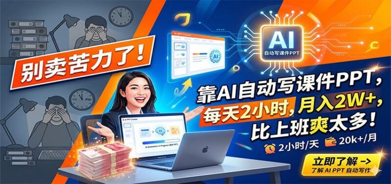 别卖苦力了!靠AI自动写课件PPT,每天2小时,月入2W+,比上班爽太多!-三零资源