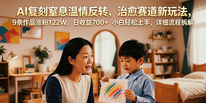 AI复刻窒息温情反转,治愈赛道新玩法,9条作品涨粉122W,日收益700+ 小白轻松上手,详细流程拆解-三零资源