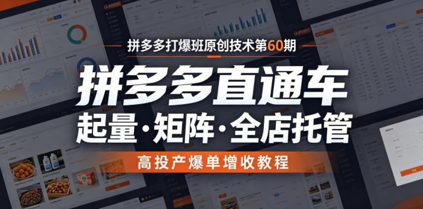 拼多多打爆班原创技术第60期,拼多多直通车,起量・矩阵・全店托管,高投产爆单增收教程