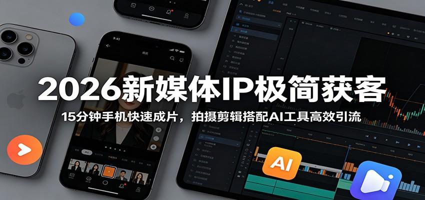 2026新媒体IP极简获客:15分钟手机快速成片,拍摄剪辑搭配AI工具高效引流