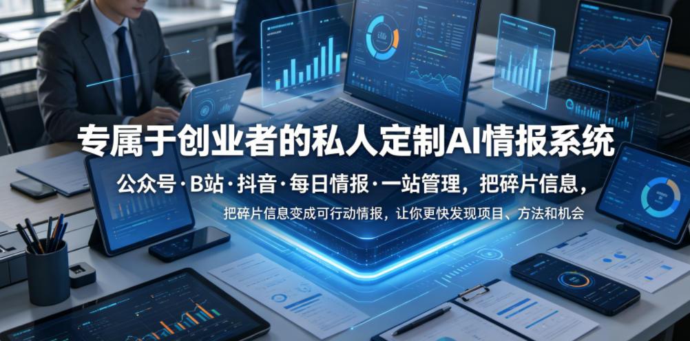 专属于创业者的私人定制AI情报系统，公众号·B站·抖音·每日情报·一站管理，把碎片信息变成可行动情报，让你更快发现项目、方法和机会