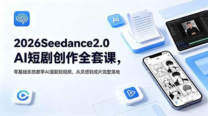 2026Seedance2.0AI短剧创作全套课,零基础系统教学AI漫剧短视频,从灵感到成片完整落地-三零资源