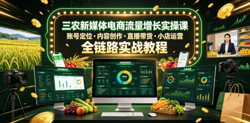 三农新媒体电商流量增长实操课,账号定位・内容创作・直播带货・小店运营,全链路实战教程-三零资源