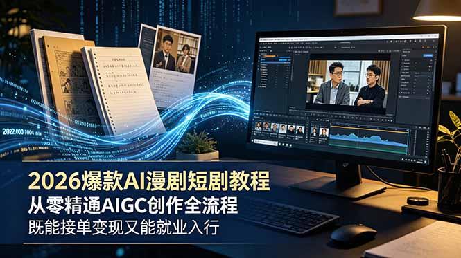 2026 爆款 AI 漫剧短剧教程 从零精通 AIGC 创作全流程 既能接单变现又能就业入行-三零资源