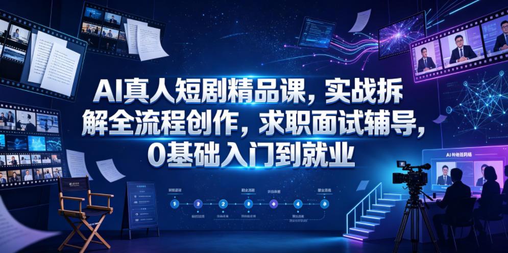 AI真人短剧精品课,实战拆解全流程创作,求职面试辅导,0基础入门到就业