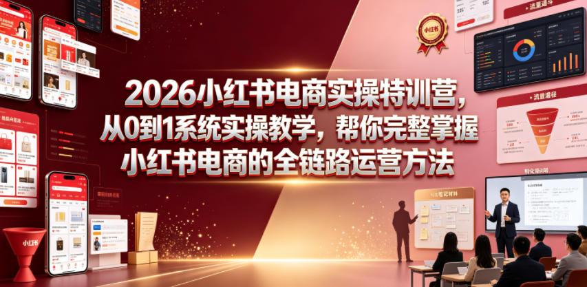 2026小红书电商实操特训营,从0到1系统实操教学,帮你完整掌握小红书电商的全链路运营方法