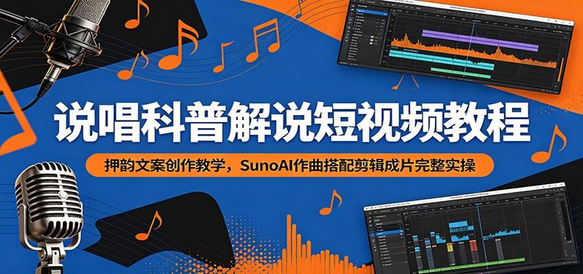 说唱科普解说短视频教程:押韵文案创作教学,SunoAI作曲搭配剪辑成片完整实操