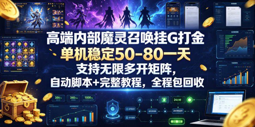 高端内部魔灵召唤挂G打金,单机稳定50-80一天,支持无限多开矩阵,自动脚本+完整教程,全程包回收【揭秘】