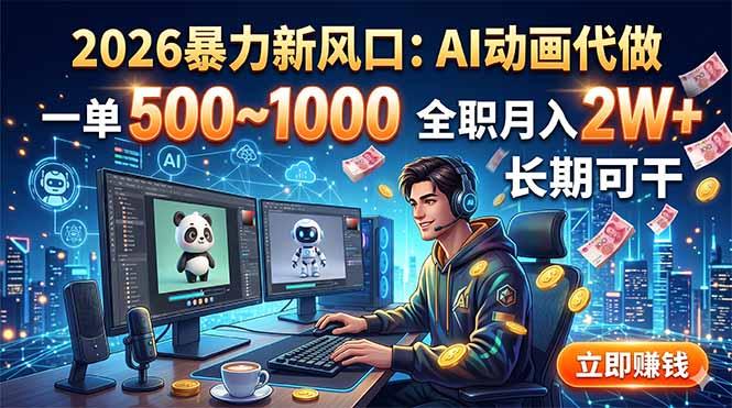 2026暴力新风口:AI动画代做,一单500~1000,全职月入2W+,长期可干-三零资源