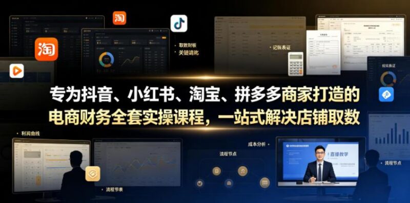 专为抖音、小红书、淘宝、拼多多商家打造的电商财务全套实操课程,一站式解决店铺取数、记账、报税全流程难题-三零资源