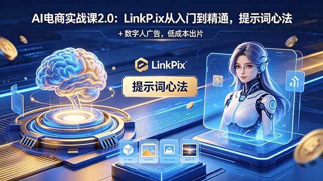 AI 电商实战课2.0｜LinkPix 从入门到精通，提示词心法 + 数字人广告，低成本出片-三零资源
