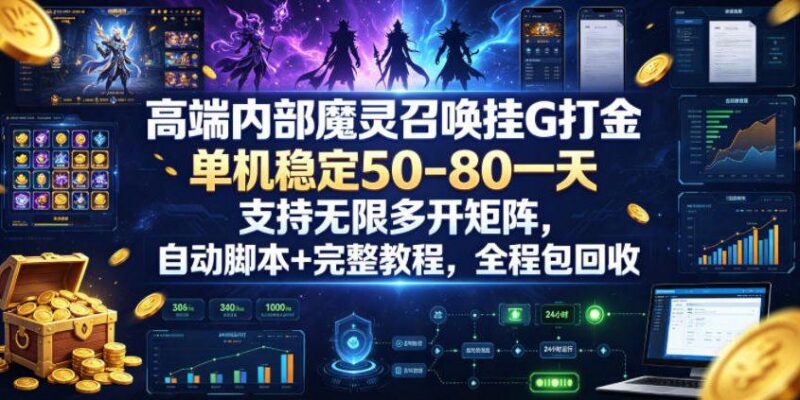 高端内部魔灵召唤挂G打金,单机稳定50-80一天,支持无限多开矩阵,自动脚本+完整教程,全程包回收【揭秘】-三零资源