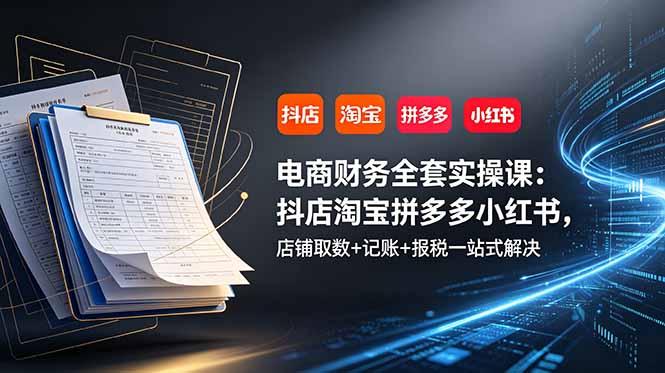 电商财务全套实操课:抖店淘宝拼多多小红书,店铺取数+记账+报税一站式解决-三零资源