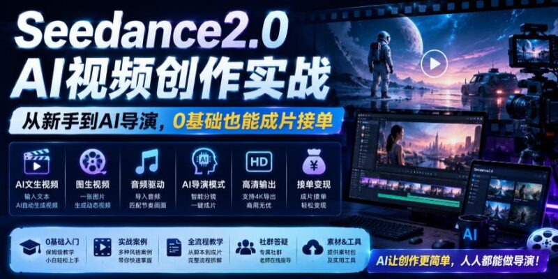 Seedance2.0 AI视频创作实战,从新手到AI导演,0基础也能成片接单变现-三零资源