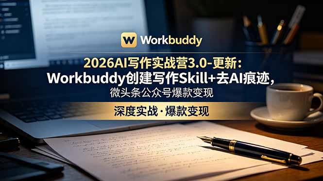 2026AI写作实战营3.0-更新：Workbuddy创建写作Skill+去AI痕迹，微头条公众号爆款变现-三零资源