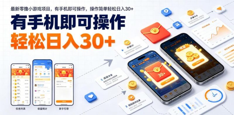 最新零撸小游戏项目,有手机即可操作,操作简单轻松日入30+-三零资源
