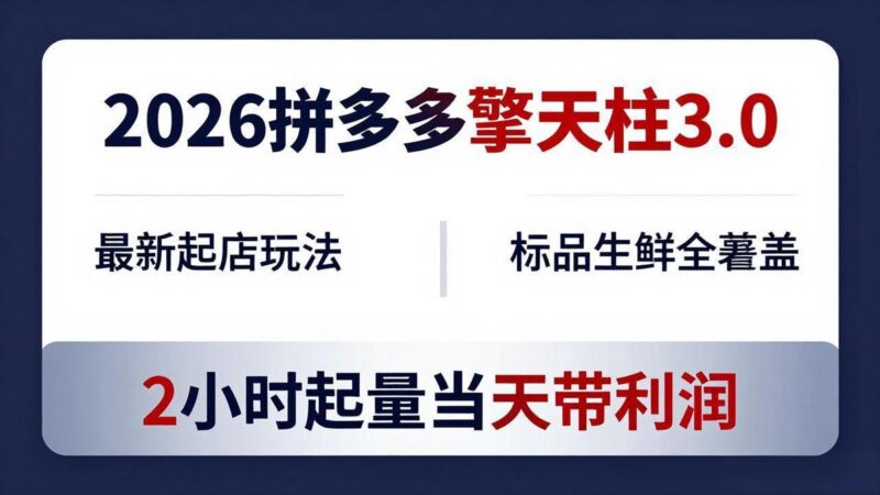 2026拼多多擎天柱 3.0-更新4月20:最新起店玩法,标品生鲜全覆盖,2小时起量当天带利润-三零资源