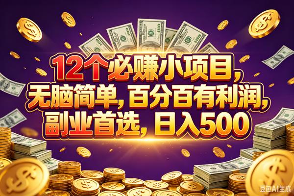 12个必赚的小项目，百分百赚元子，无脑简单，副业首选，日入500+-三零资源