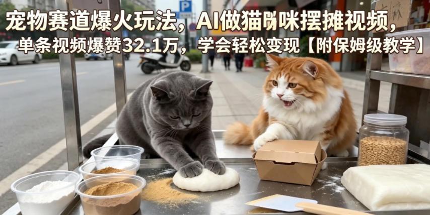 宠物赛道爆火玩法,AI做猫咪摆摊视频,单条视频爆赞32.1万,学会轻松变现【附保姆级教学】