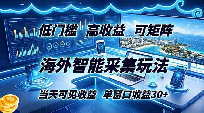 海外智能采集玩法,低门槛高单价可矩阵,当天可见收益,单窗口30+-三零资源