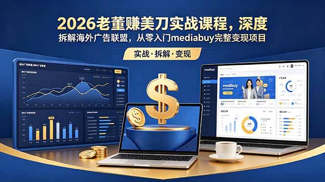2026老董赚美刀实战课程,深度拆解海外广告联盟,从零入门mediabuy完整变现项目-三零资源