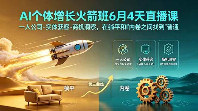 AI个体增长火箭班6月4天直播课,一人公司-实体获客-商机洞察,在躺平和内卷之间找到“普通人创收”的第三曲线-三零资源
