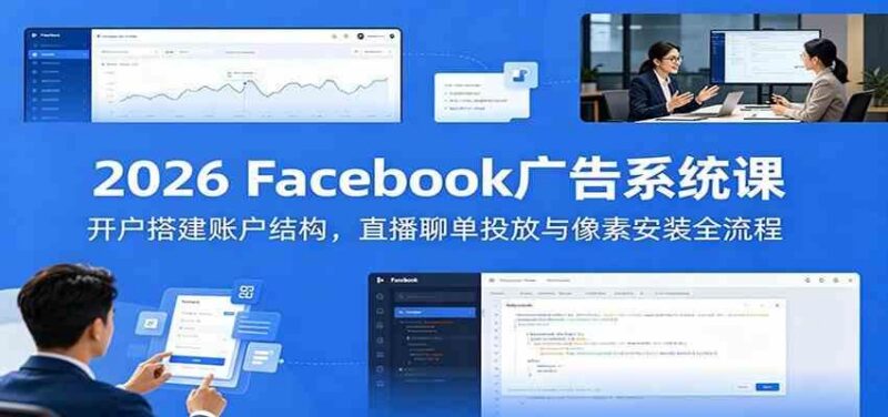 2026 Facebook广告系统课:开户搭建账户结构,直播聊单投放与像素安装全流程-三零资源