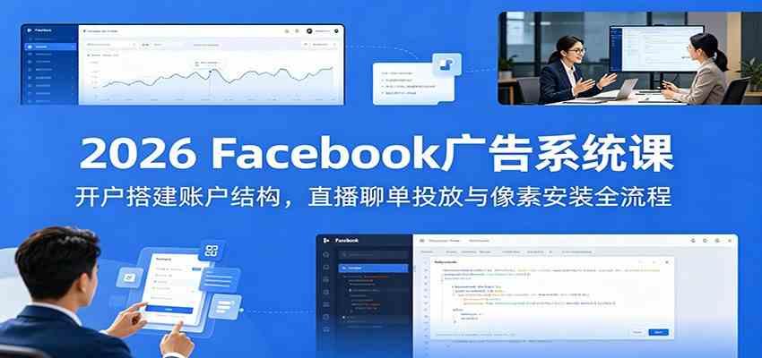 2026 Facebook广告系统课：开户搭建账户结构，直播聊单投放与像素安装全流程