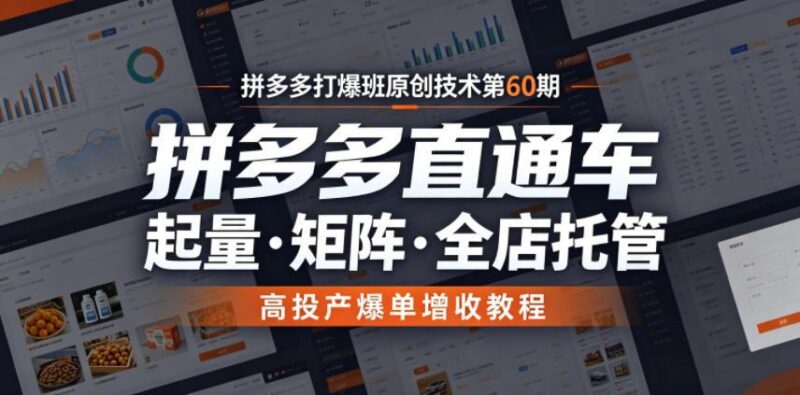 拼多多打爆班原创技术第60期,拼多多直通车,起量・矩阵・全店托管,高投产爆单增收教程-三零资源