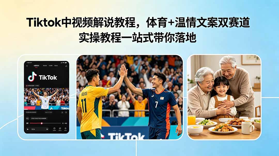Tiktok中视频解说教程,体育+温情文案双赛道实操教程一站式带你落地