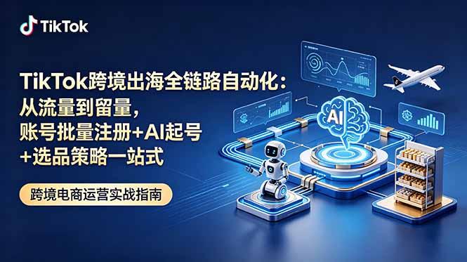 TikTok跨境出海全链路自动化:从流量到留量,账号批量注册+AI起号+选品策略一站式-三零资源