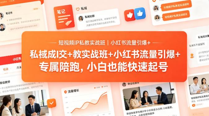 短视频IP私教实战班|小红书流量引爆+私域成交+带徒盈利,专属陪跑,小白也能快速起号-三零资源