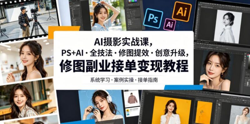 AI摄影实战课，PS+AI・全技法・修图提效・创意升级，修图副业接单变现教程-三零资源